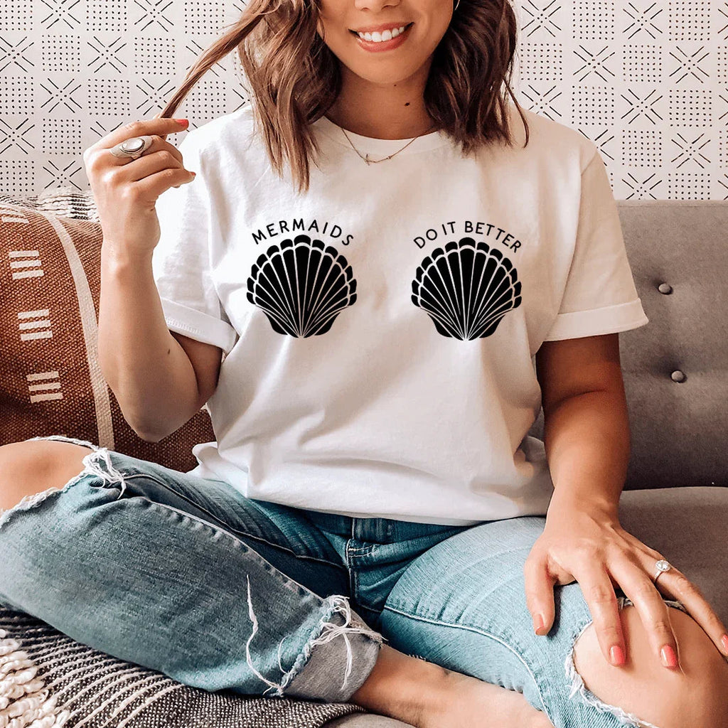 Whimsical Summer Beach Vacation Graphic Top – \"Mermaids Do product image 4