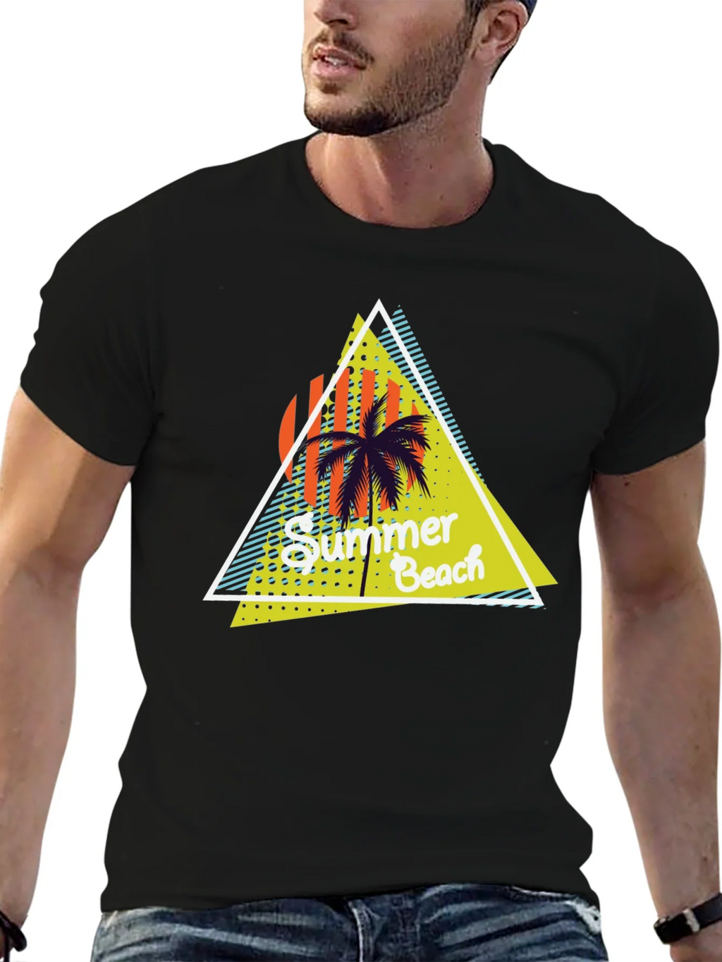 Summer Beach Graphic Print Black T-Shirt product image 6