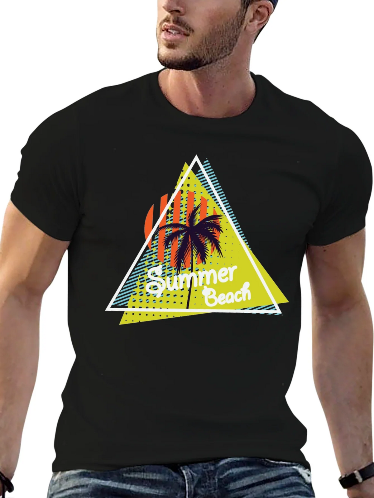 Summer Beach Graphic Print Black T-Shirt product image 6