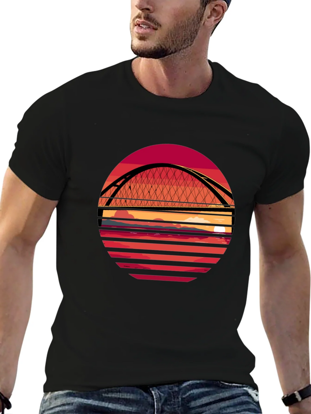 Sunset Bridge Graphic T-Shirt - Stylish Crew Neck Tee product image 6