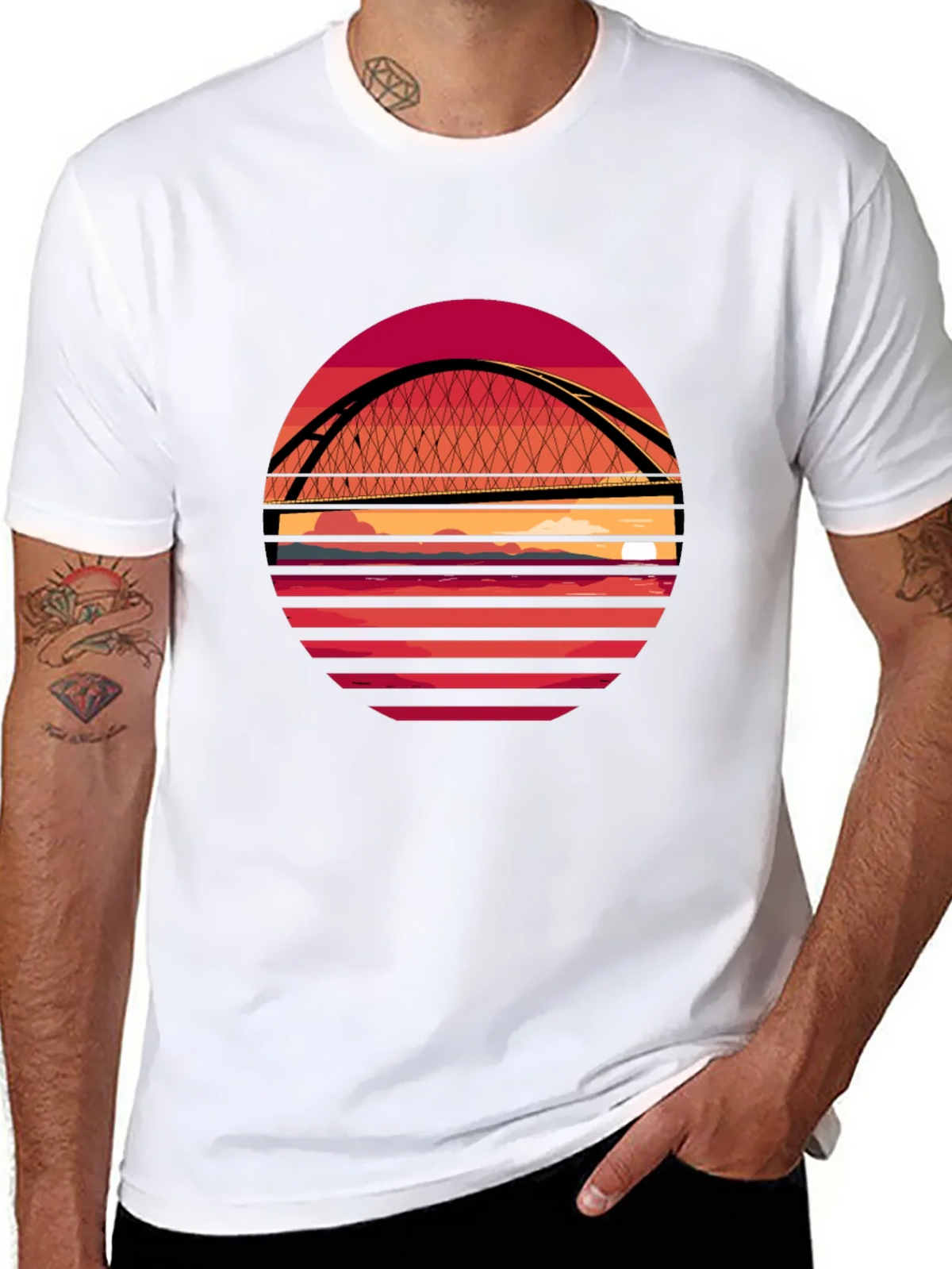 Sunset Bridge Graphic T-Shirt - Stylish Crew Neck Tee product image 7
