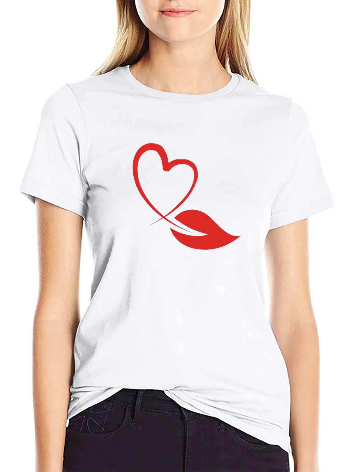 Heart & Lips Graphic Print Black T-Shirt product image 5