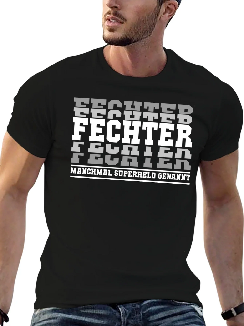 Fighter Superhero Black Graphic T-Shirt product image 5