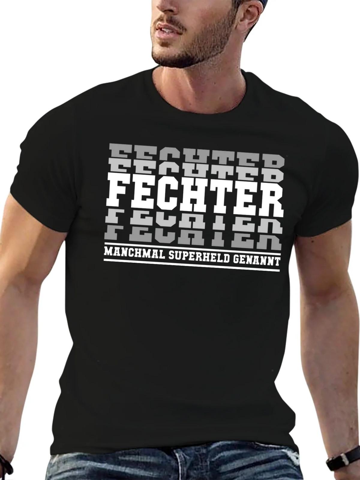 Fighter Superhero Black Graphic T-Shirt product image 5