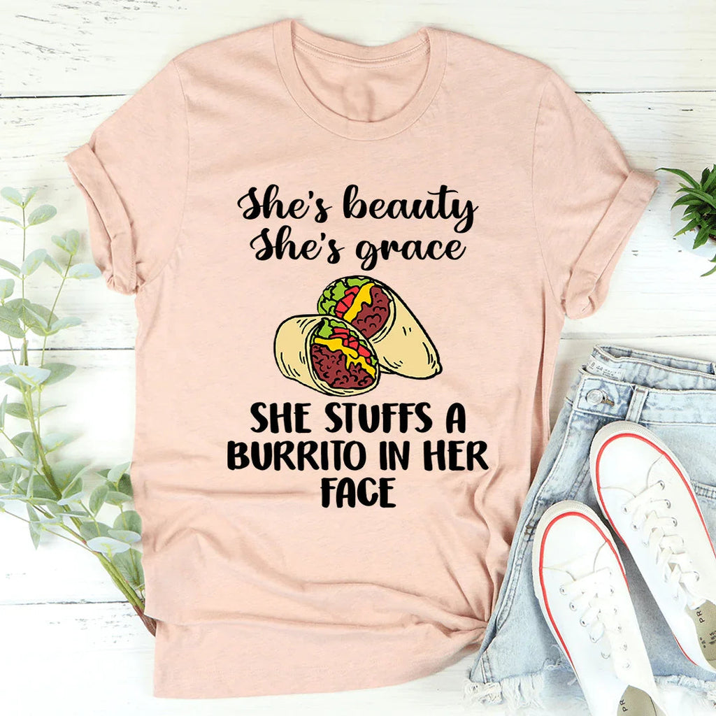 She's Beauty Grace She Stuffs A Burrito In Her Face Tee product image 4