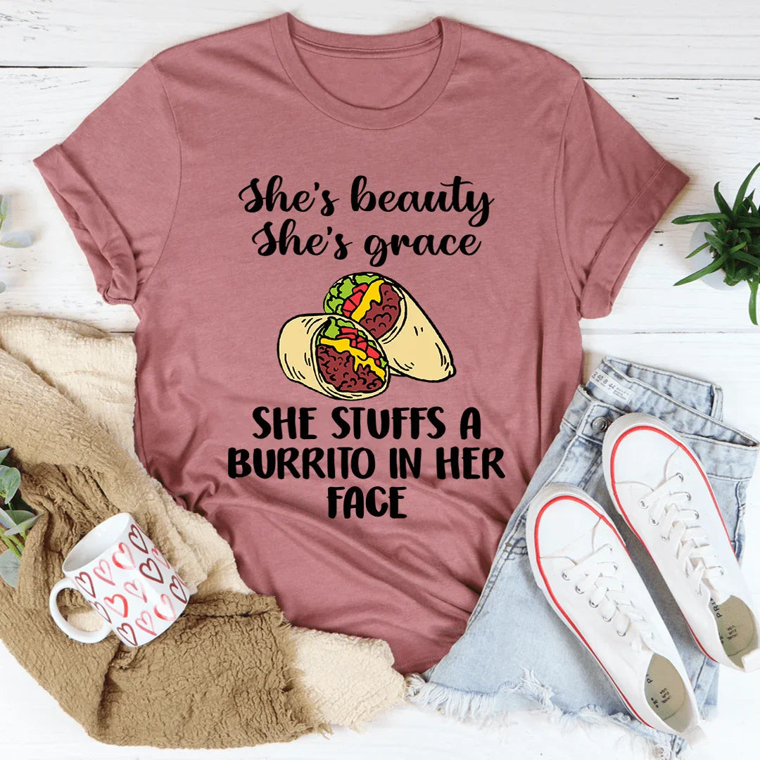 She's Beauty Grace She Stuffs A Burrito In Her Face Tee product image 3
