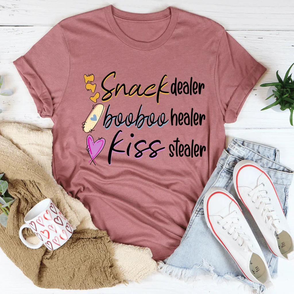 Playful Motherhood Humor Graphic Top – \"Snack Dealer product image 2