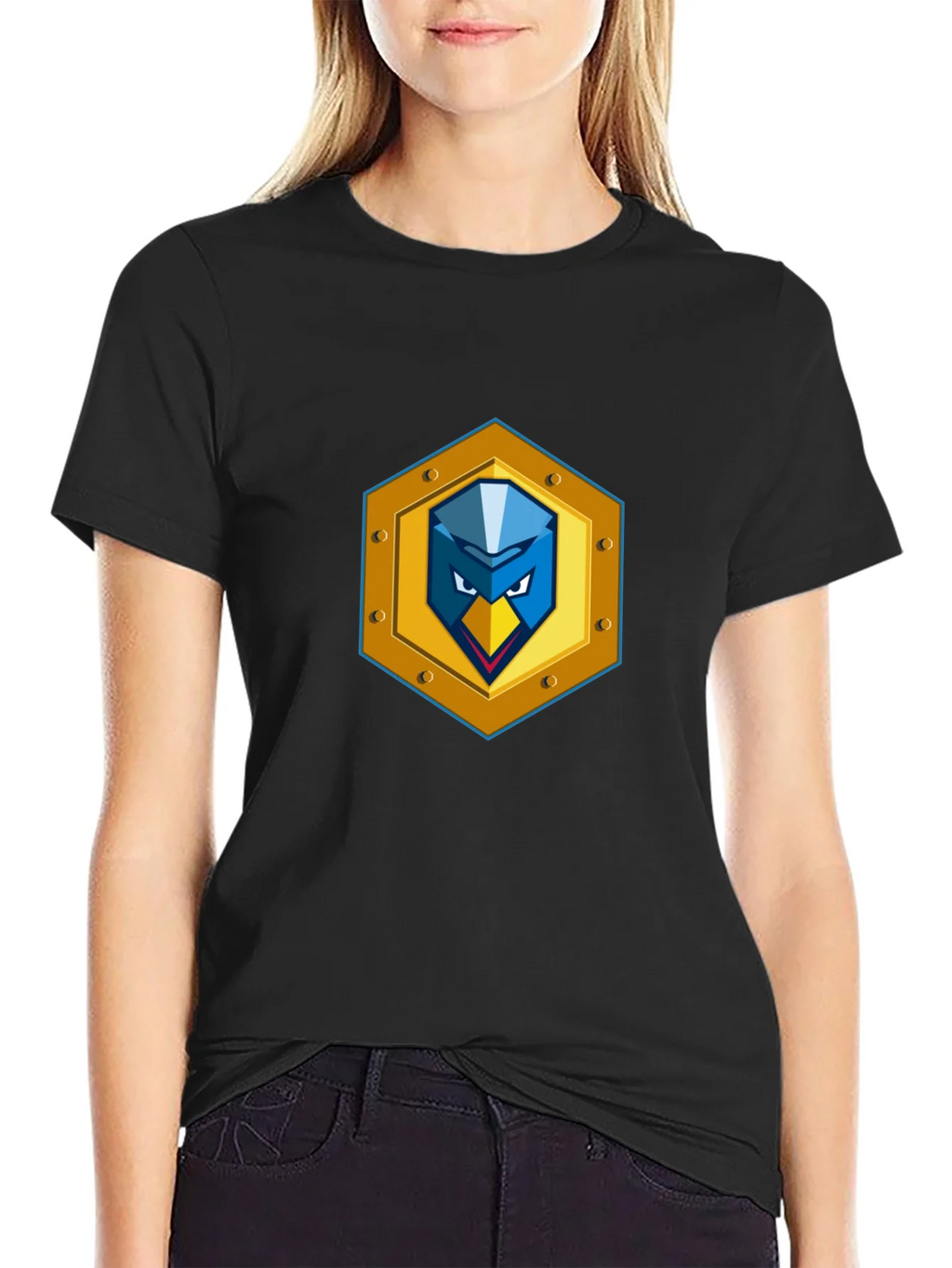 Black T-Shirt with Unique Bird Shield Emblem product image 2