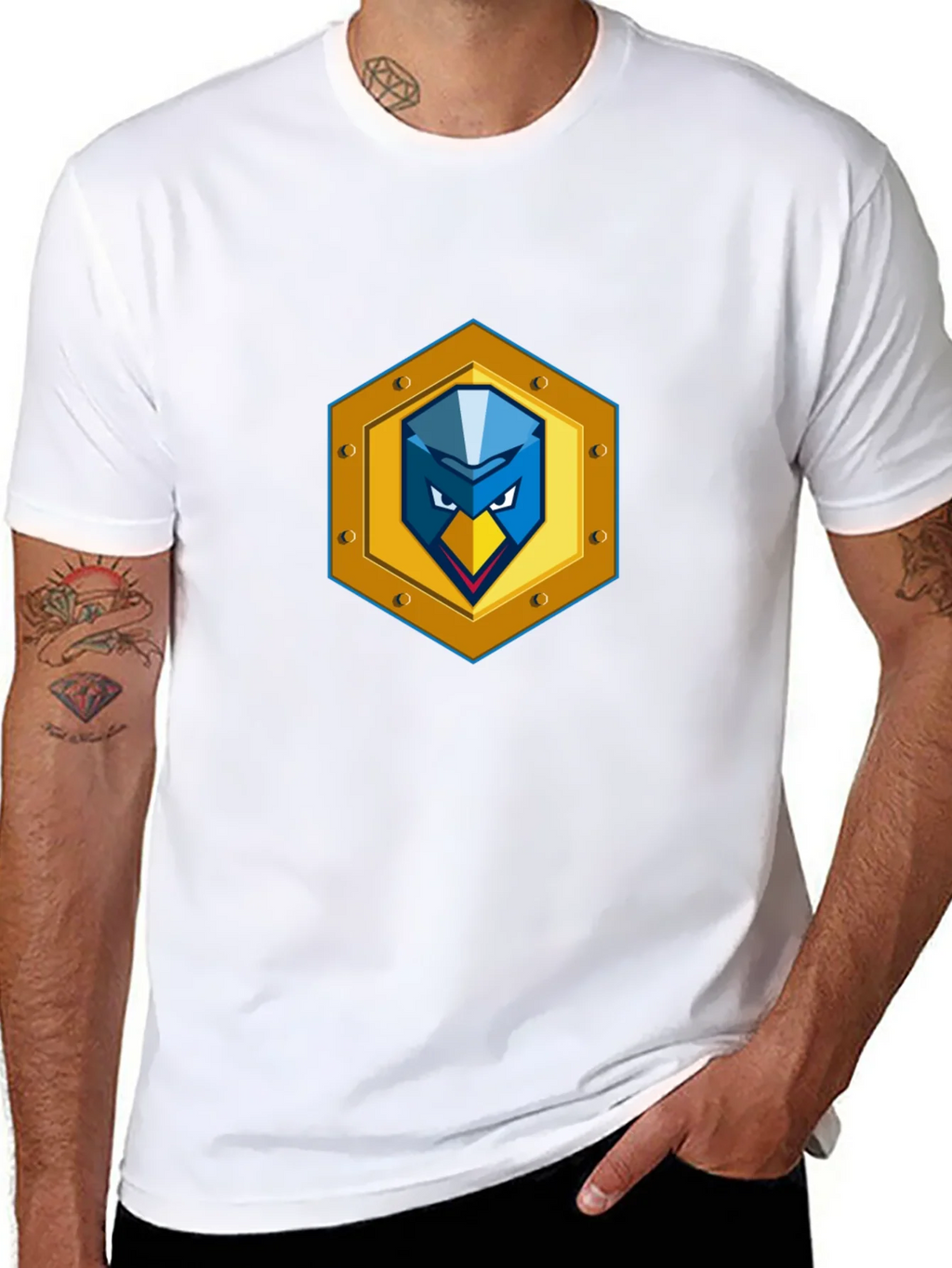 Black T-Shirt with Unique Bird Shield Emblem product image 5