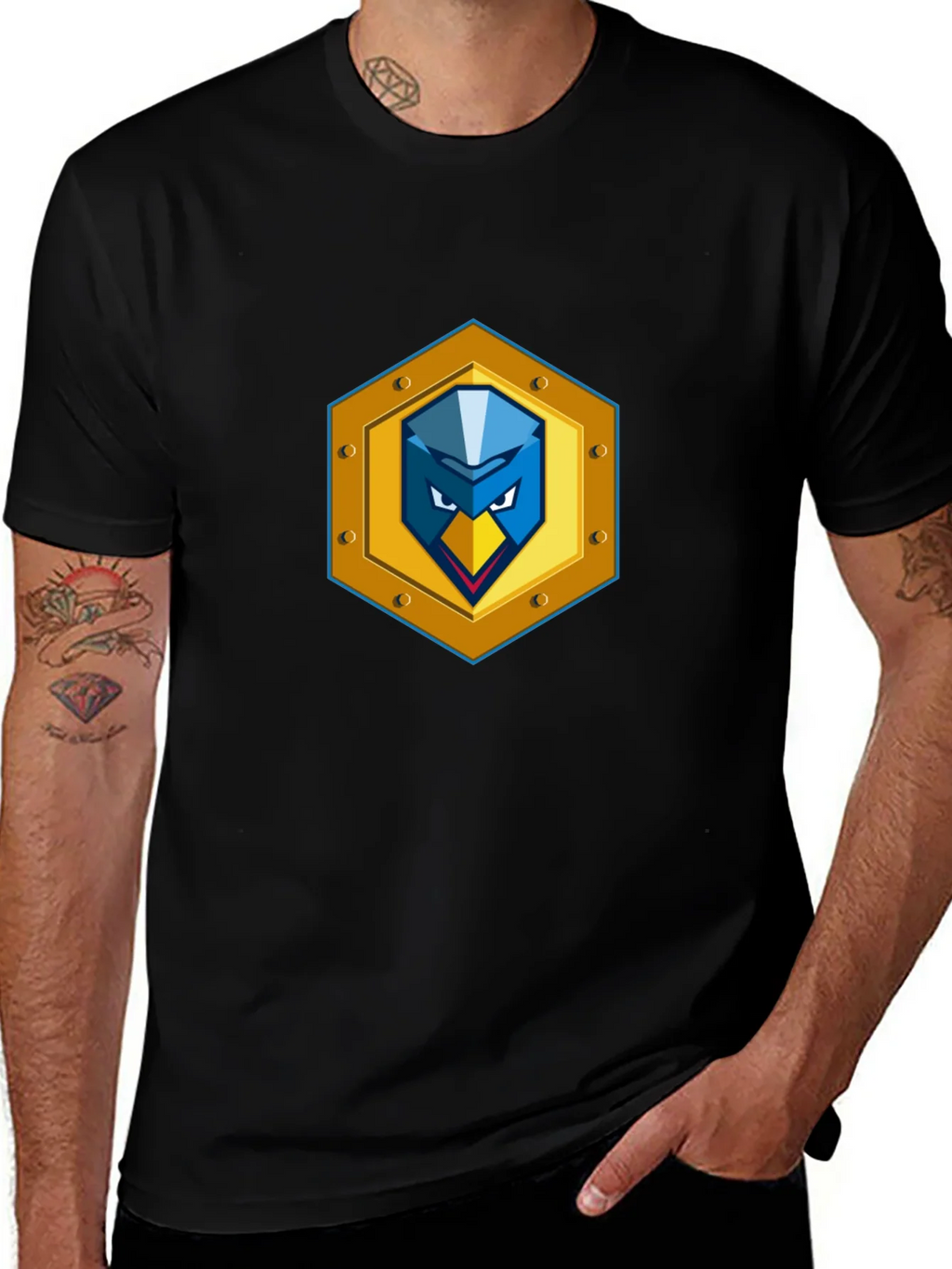 Black T-Shirt with Unique Bird Shield Emblem product image 1
