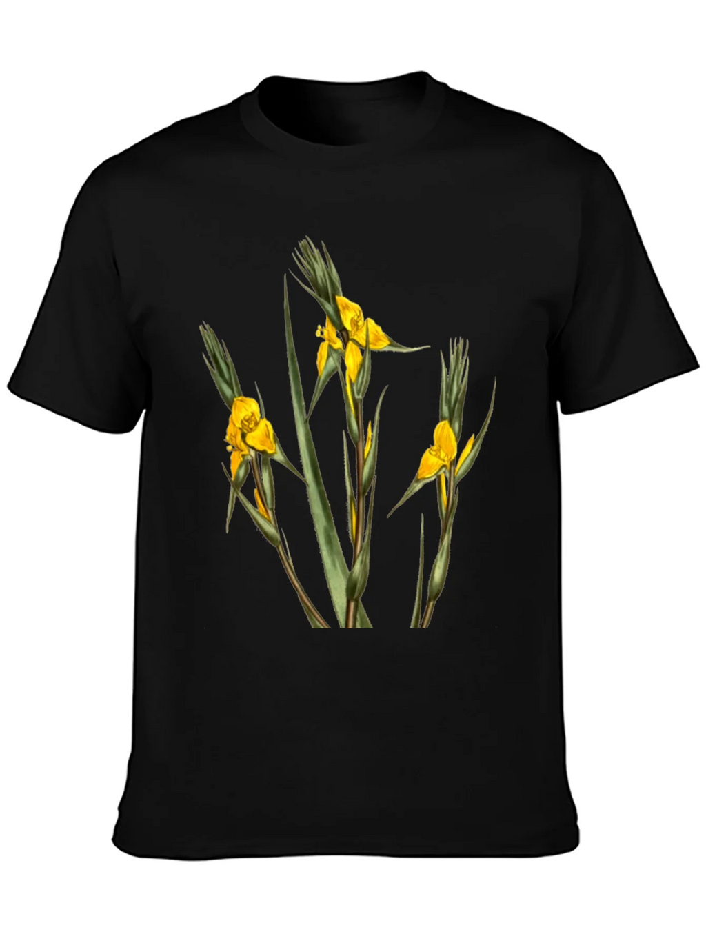 Botanical Yellow Flower Graphic Black T-Shirt product image 1