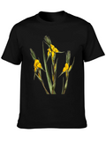 Botanical Yellow Flower Graphic Black T-Shirt product image 1