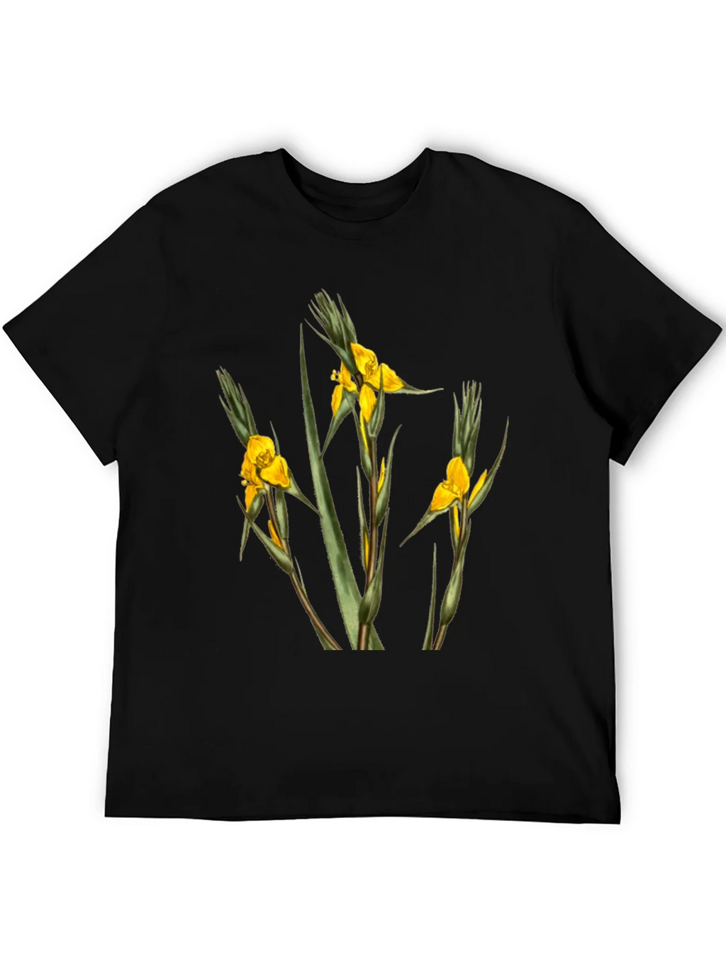 Botanical Yellow Flower Graphic Black T-Shirt product image 2