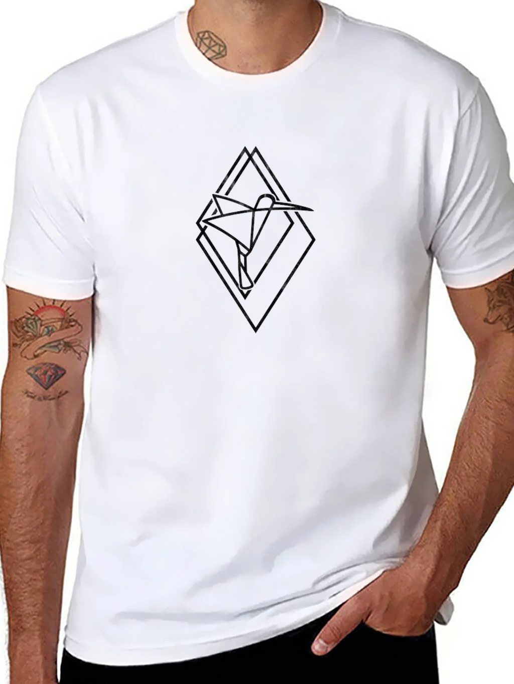 Black Hummingbird Geometric Graphic Tee - Modern Minimalist product image 6