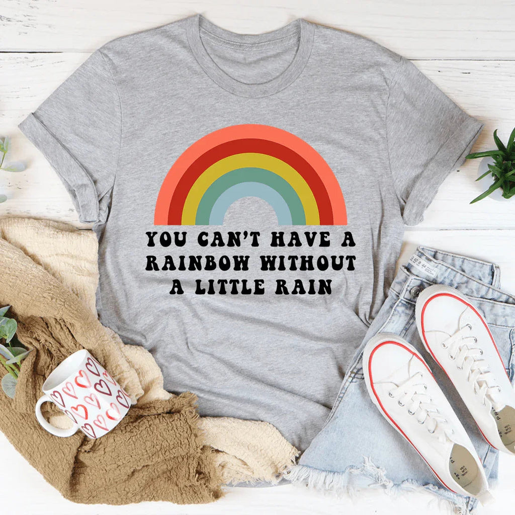Inspirational Boho Rainbow Crewneck Tee – "A Little Rain" product image 2