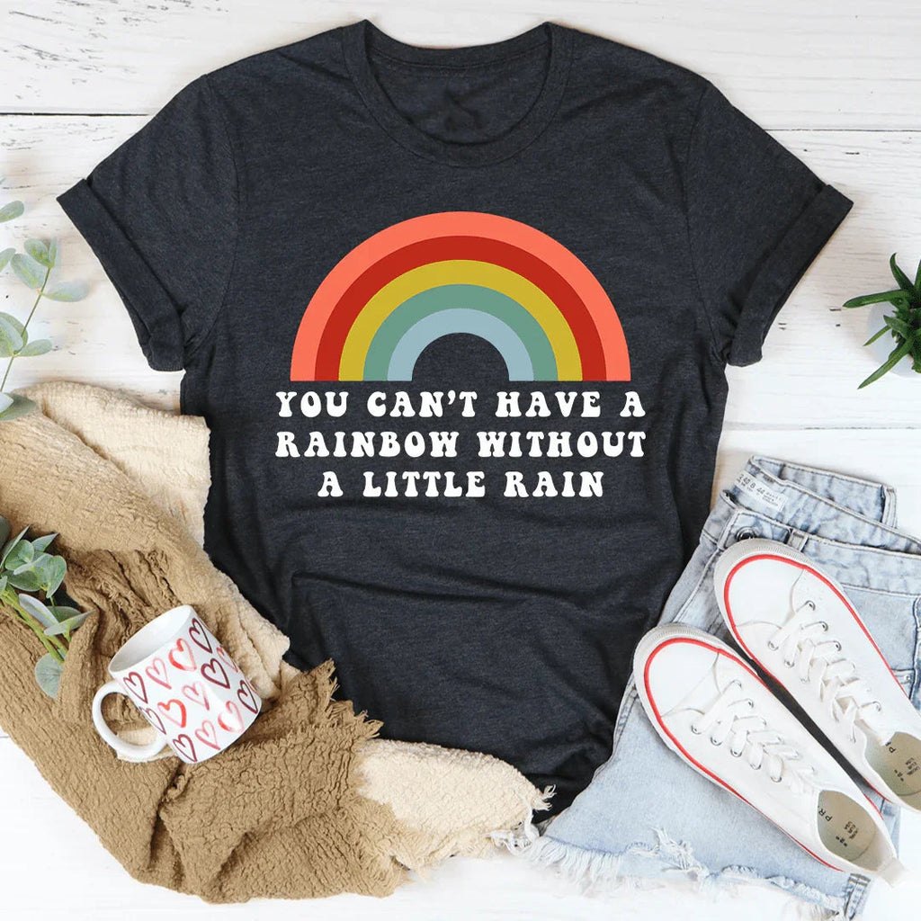 Inspirational Boho Rainbow Crewneck Tee – "A Little Rain" product image 4