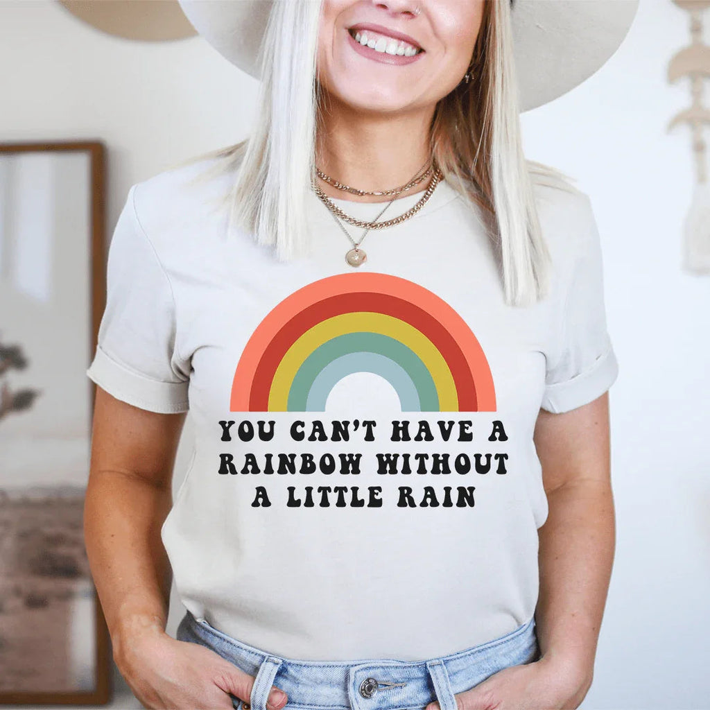 Inspirational Boho Rainbow Crewneck Tee – "A Little Rain" product image 1