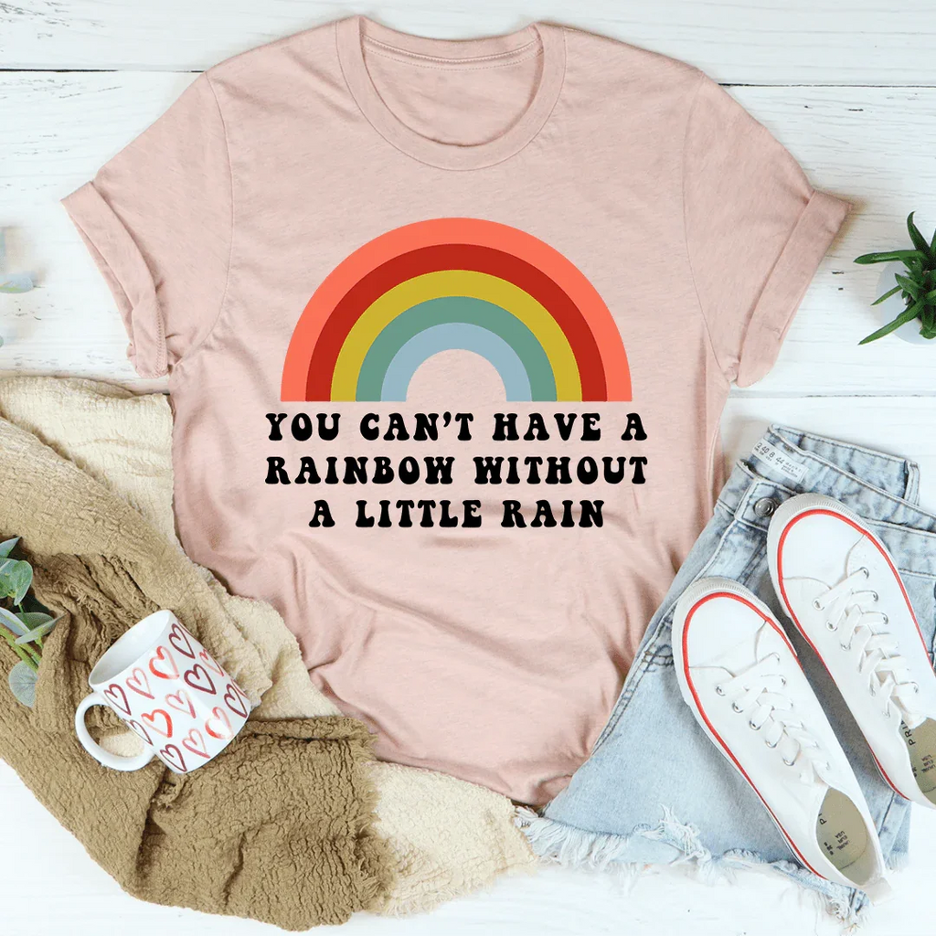 Inspirational Boho Rainbow Crewneck Tee – "A Little Rain" product image 3