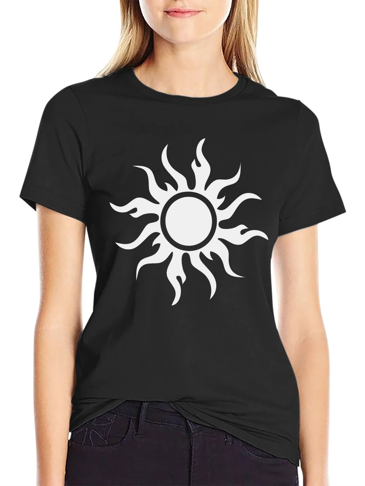 Black T-Shirt with White Sun Graphic product image 1