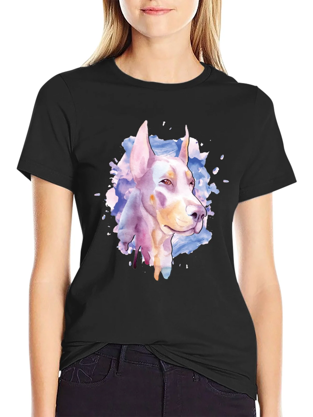 Doberman Watercolor Graphic T-Shirt product image 1