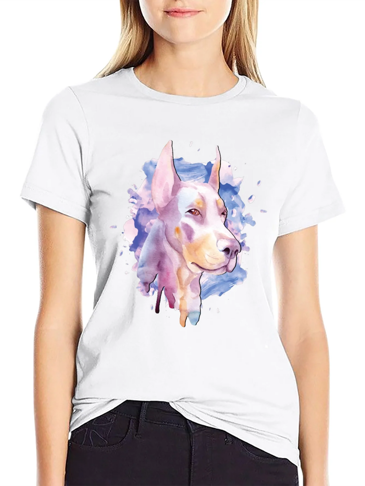 Doberman Watercolor Graphic T-Shirt product image 3
