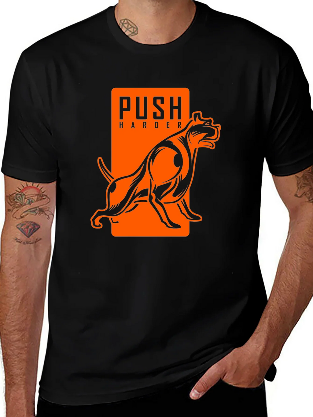 Push Harder Dog Graphic Black T-Shirt product image 1