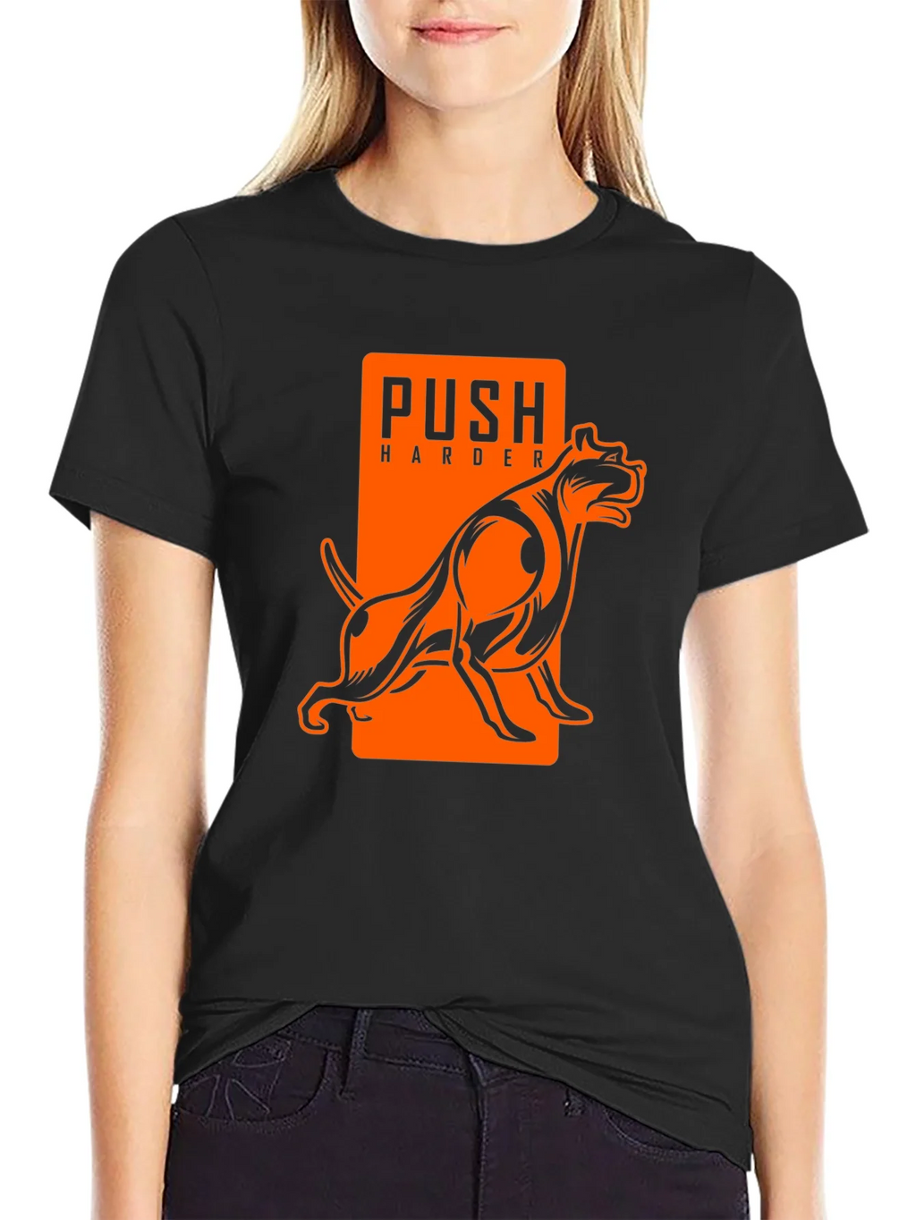 Push Harder Dog Graphic Black T-Shirt product image 2