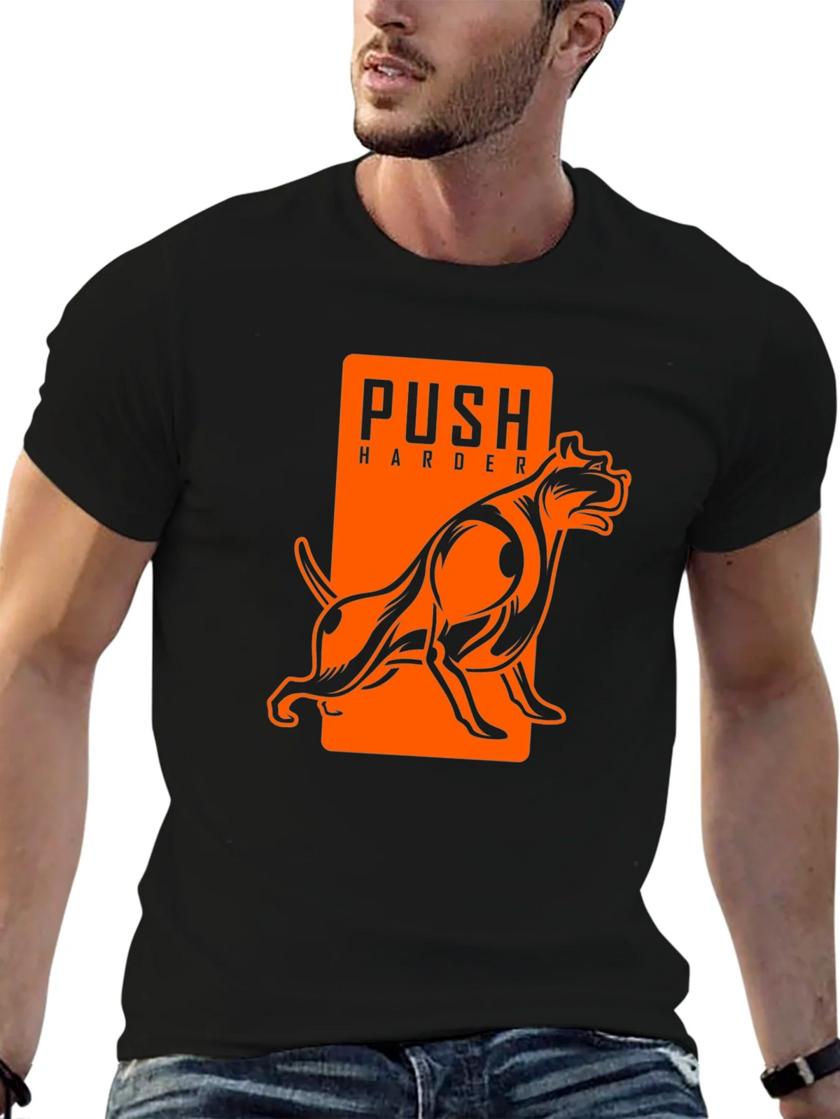 Push Harder Dog Graphic Black T-Shirt product image 3