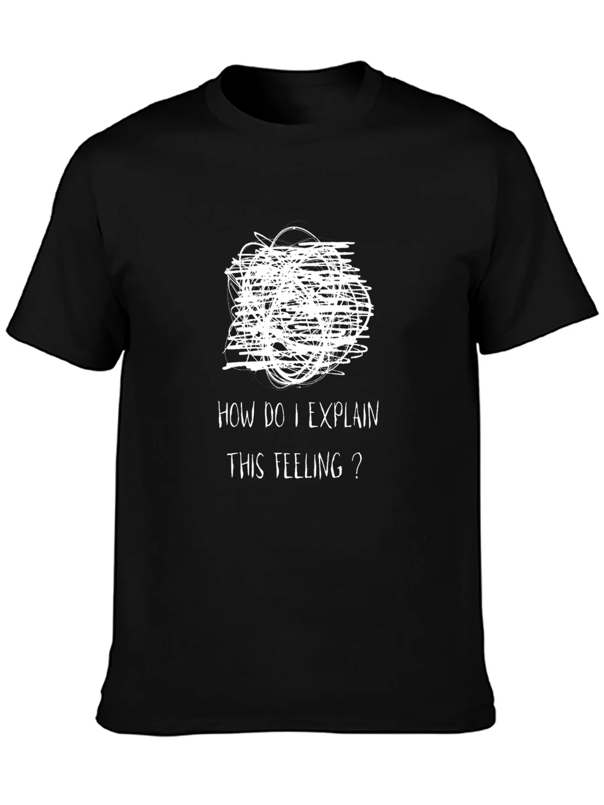 Expressive Mens Black T-Shirt: Confused Feelings Design product image 3
