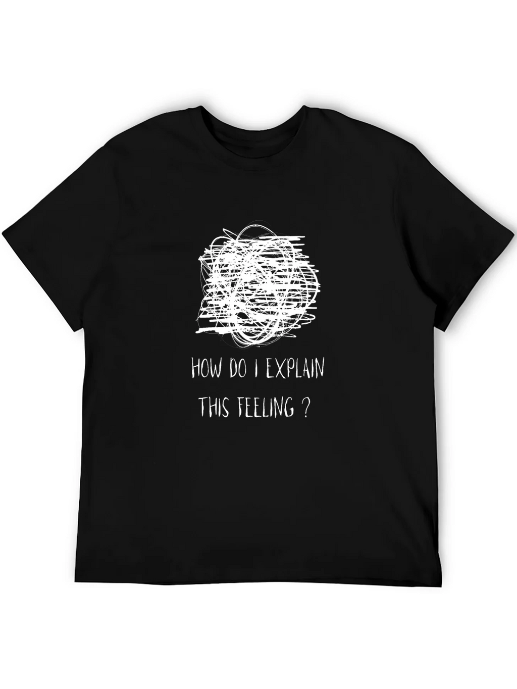 Expressive Mens Black T-Shirt: Confused Feelings Design product image 5