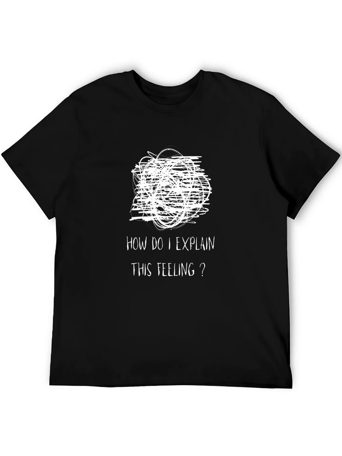 Expressive Mens Black T-Shirt: Confused Feelings Design product image 5