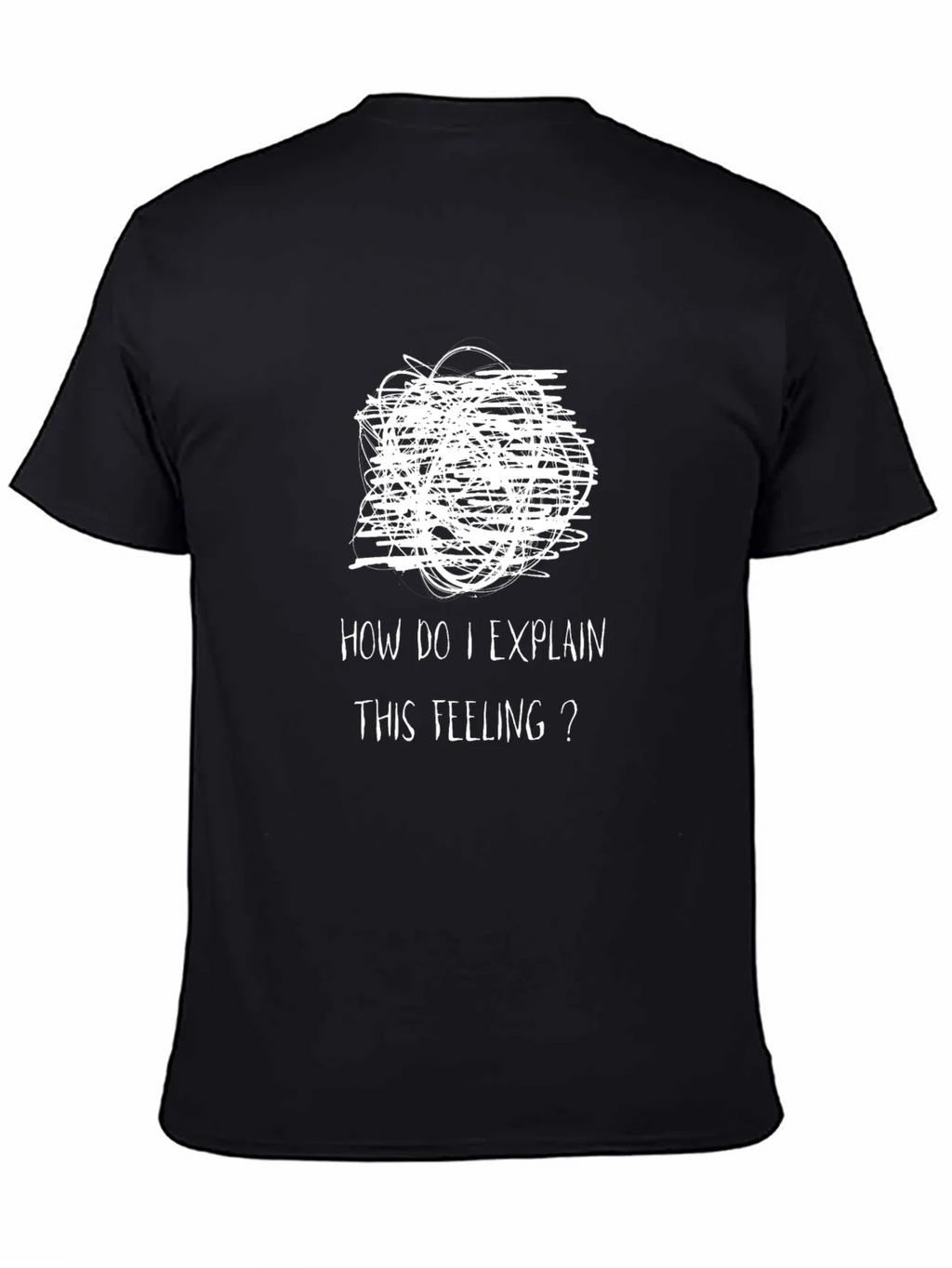 Expressive Mens Black T-Shirt: Confused Feelings Design product image 4